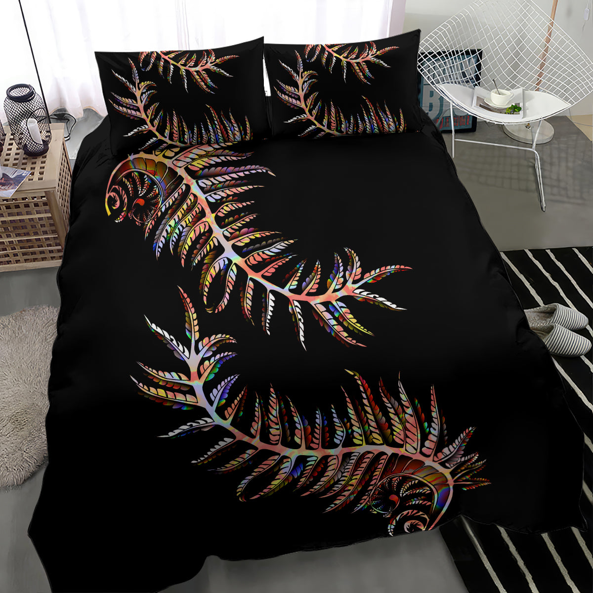 New Zealand Bedding Set Aotearoa Silver Fern Mixed Papua Shell Red Vibe LT9 - Wonder Print Shop