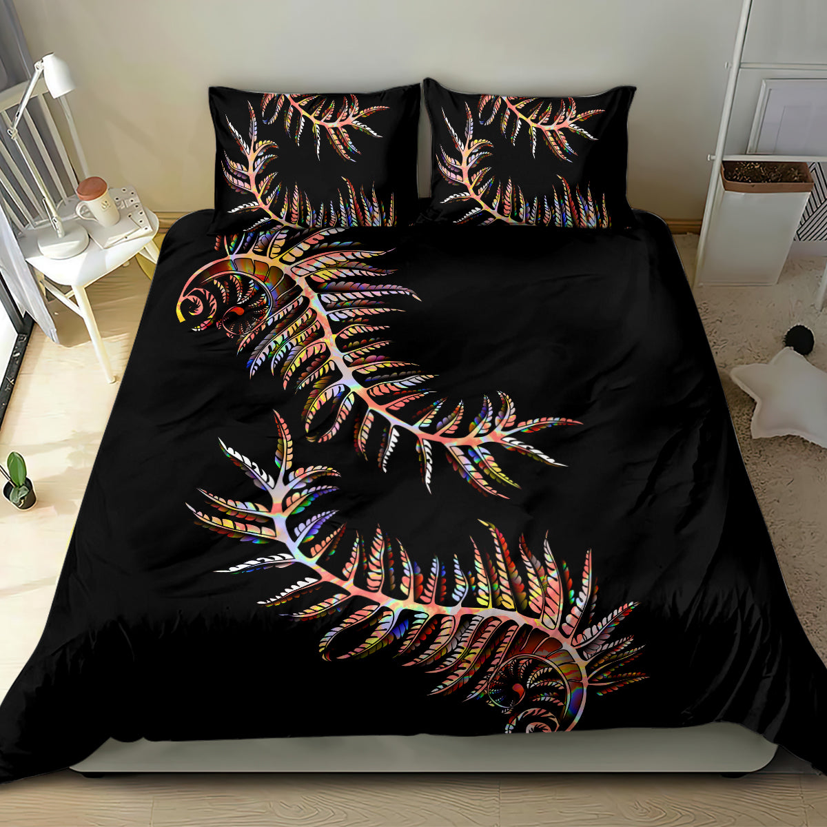 New Zealand Bedding Set Aotearoa Silver Fern Mixed Papua Shell Red Vibe LT9 - Wonder Print Shop