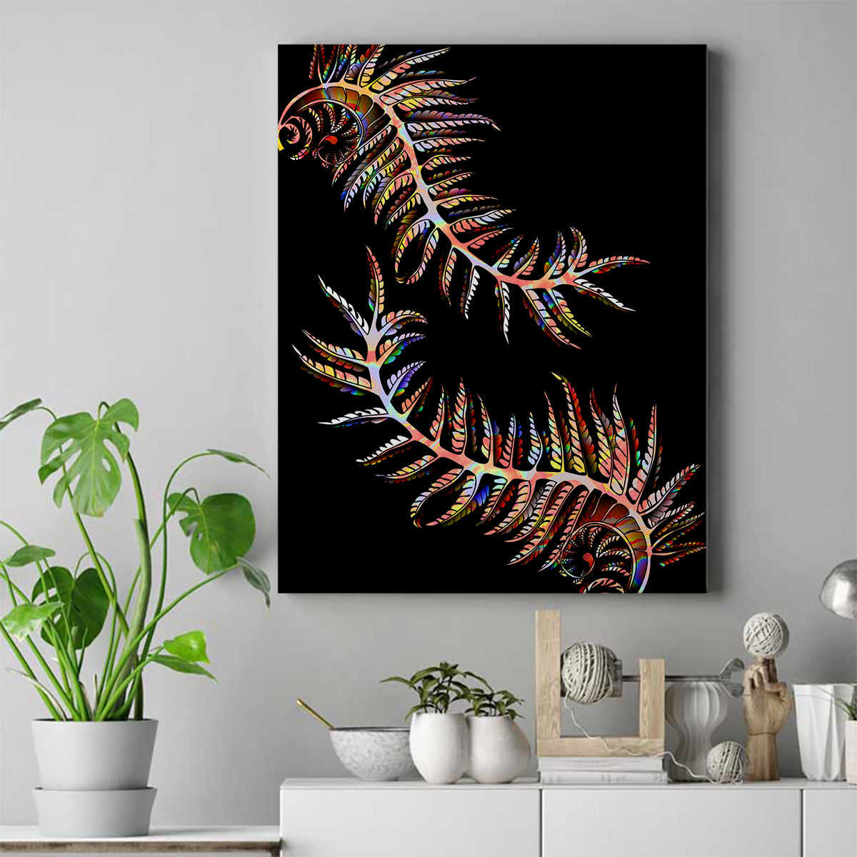 New Zealand Canvas Wall Art Aotearoa Silver Fern Mixed Papua Shell Red Vibe LT9 - Wonder Print Shop