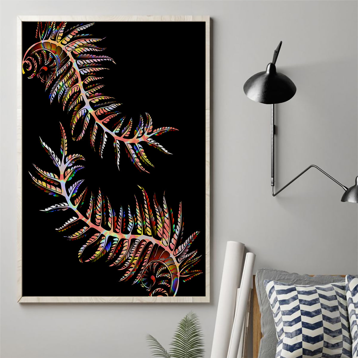 New Zealand Canvas Wall Art Aotearoa Silver Fern Mixed Papua Shell Red Vibe LT9 - Wonder Print Shop