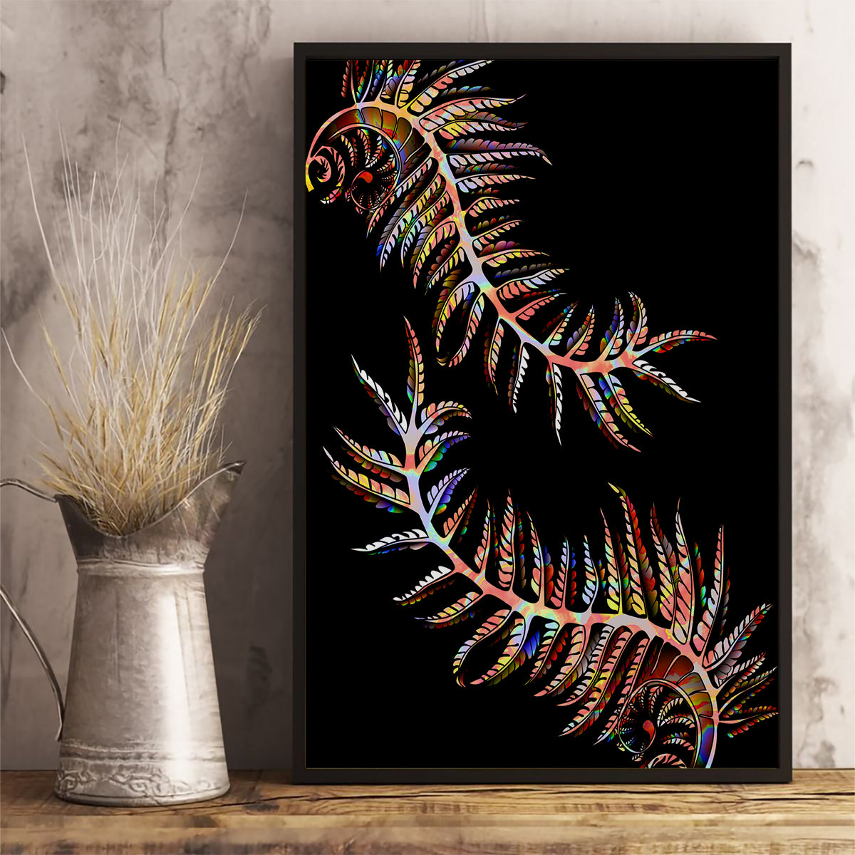 New Zealand Canvas Wall Art Aotearoa Silver Fern Mixed Papua Shell Red Vibe LT9 - Wonder Print Shop