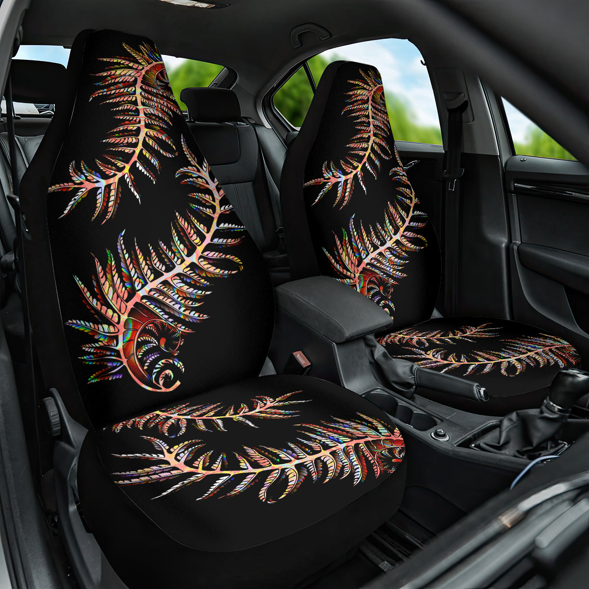 New Zealand Car Seat Cover Aotearoa Silver Fern Mixed Papua Shell Red Vibe LT9 - Wonder Print Shop