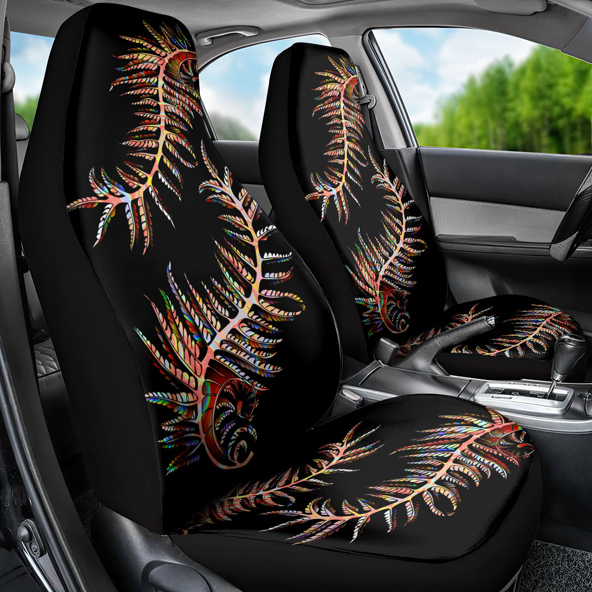 New Zealand Car Seat Cover Aotearoa Silver Fern Mixed Papua Shell Red Vibe LT9 - Wonder Print Shop