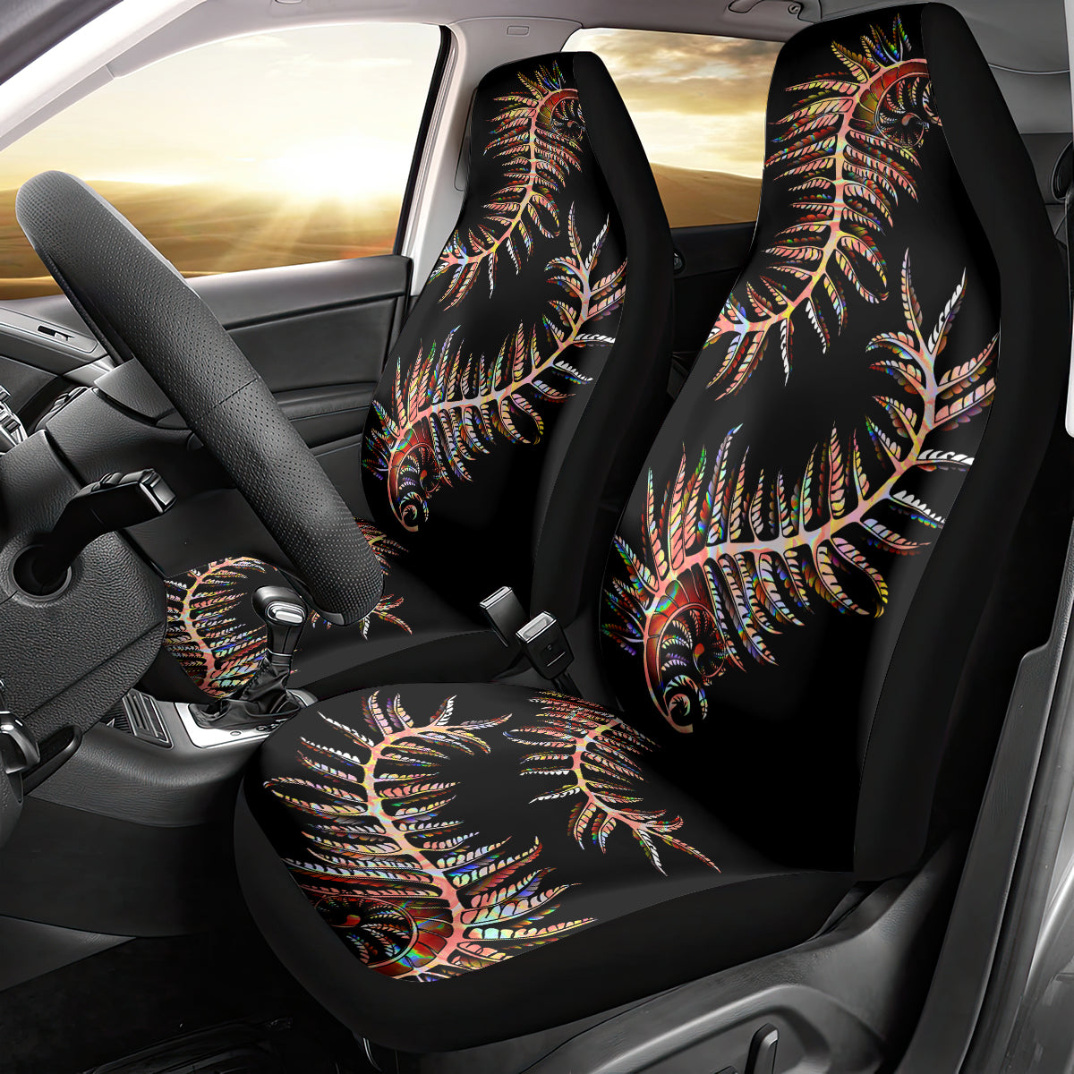 New Zealand Car Seat Cover Aotearoa Silver Fern Mixed Papua Shell Red Vibe LT9 - Wonder Print Shop