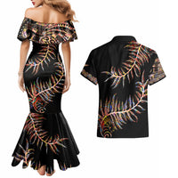 New Zealand Couples Matching Mermaid Dress and Hawaiian Shirt Aotearoa Silver Fern Mixed Papua Shell Red Vibe LT9 - Wonder Print Shop