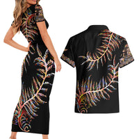 New Zealand Couples Matching Short Sleeve Bodycon Dress and Hawaiian Shirt Aotearoa Silver Fern Mixed Papua Shell Red Vibe LT9 - Wonder Print Shop