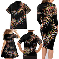 New Zealand Family Matching Long Sleeve Bodycon Dress and Hawaiian Shirt Aotearoa Silver Fern Mixed Papua Shell Red Vibe LT9 - Wonder Print Shop