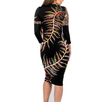 New Zealand Family Matching Long Sleeve Bodycon Dress and Hawaiian Shirt Aotearoa Silver Fern Mixed Papua Shell Red Vibe LT9 - Wonder Print Shop