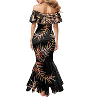 New Zealand Family Matching Mermaid Dress and Hawaiian Shirt Aotearoa Silver Fern Mixed Papua Shell Red Vibe LT9 - Wonder Print Shop