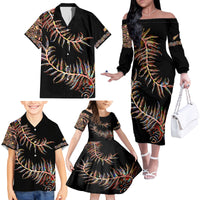 New Zealand Family Matching Off Shoulder Long Sleeve Dress and Hawaiian Shirt Aotearoa Silver Fern Mixed Papua Shell Red Vibe - Wonder Print Shop