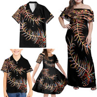 New Zealand Family Matching Off Shoulder Maxi Dress and Hawaiian Shirt Aotearoa Silver Fern Mixed Papua Shell Red Vibe LT9 - Wonder Print Shop