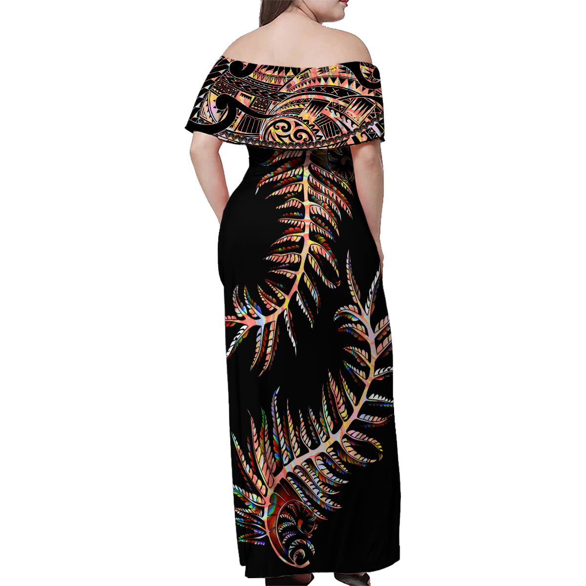 New Zealand Family Matching Off Shoulder Maxi Dress and Hawaiian Shirt Aotearoa Silver Fern Mixed Papua Shell Red Vibe LT9 - Wonder Print Shop