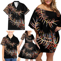 New Zealand Family Matching Off Shoulder Short Dress and Hawaiian Shirt Aotearoa Silver Fern Mixed Papua Shell Red Vibe LT9 - Wonder Print Shop