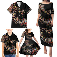 New Zealand Family Matching Puletasi Dress and Hawaiian Shirt Aotearoa Silver Fern Mixed Papua Shell Red Vibe - Wonder Print Shop
