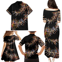 New Zealand Family Matching Puletasi Dress and Hawaiian Shirt Aotearoa Silver Fern Mixed Papua Shell Red Vibe - Wonder Print Shop