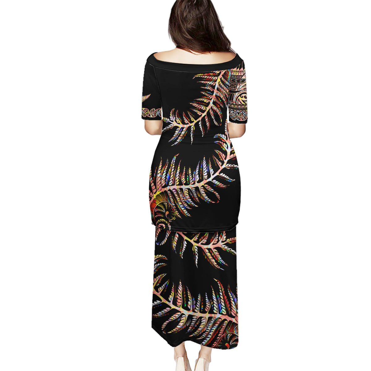 New Zealand Family Matching Puletasi Dress and Hawaiian Shirt Aotearoa Silver Fern Mixed Papua Shell Red Vibe - Wonder Print Shop