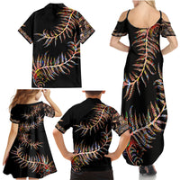 New Zealand Family Matching Summer Maxi Dress and Hawaiian Shirt Aotearoa Silver Fern Mixed Papua Shell Red Vibe - Wonder Print Shop