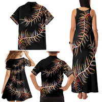 New Zealand Family Matching Tank Maxi Dress and Hawaiian Shirt Aotearoa Silver Fern Mixed Papua Shell Red Vibe - Wonder Print Shop
