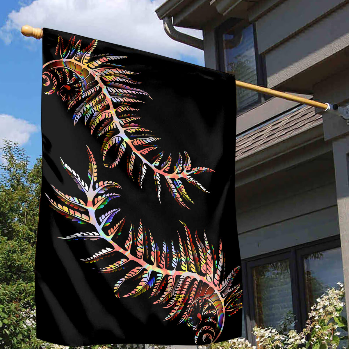 New Zealand Garden Flag Aotearoa Silver Fern Mixed Papua Shell Red Vibe - Wonder Print Shop