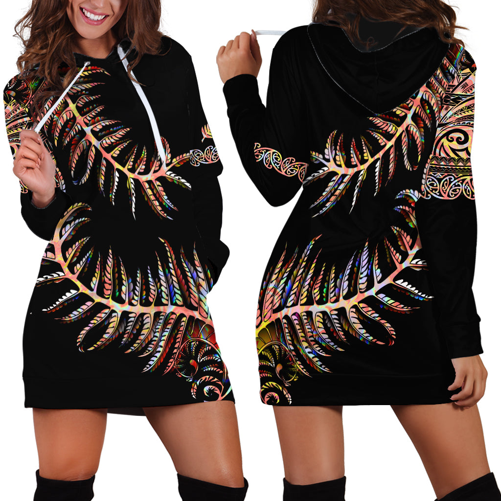 New Zealand Hoodie Dress Aotearoa Silver Fern Mixed Papua Shell Red Vibe - Wonder Print Shop