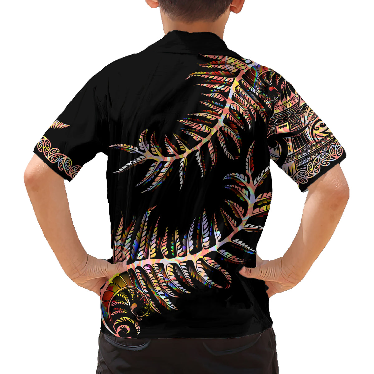 New Zealand Kid Hawaiian Shirt Aotearoa Silver Fern Mixed Papua Shell Red Vibe - Wonder Print Shop