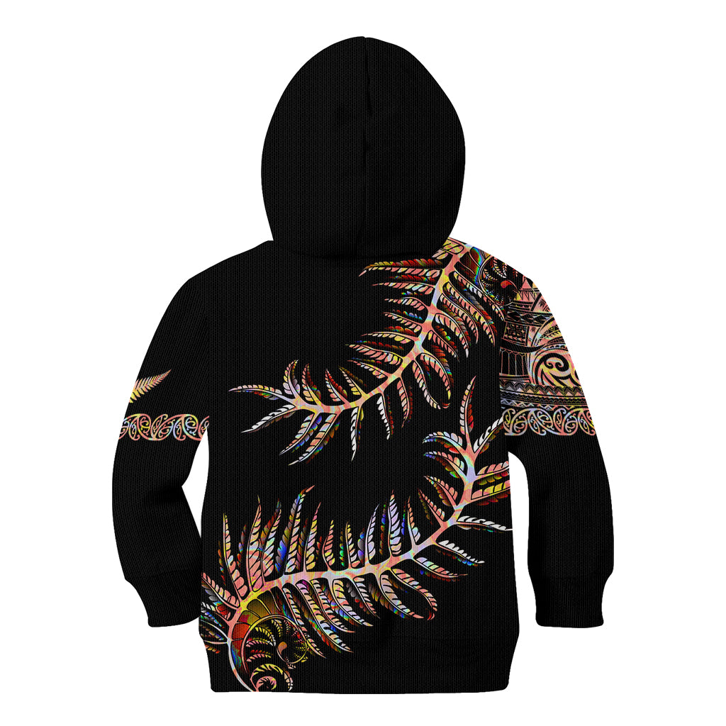 New Zealand Kid Hoodie Aotearoa Silver Fern Mixed Papua Shell Red Vibe - Wonder Print Shop