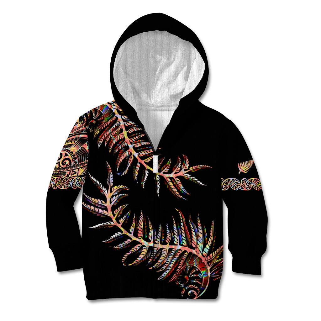 New Zealand Kid Hoodie Aotearoa Silver Fern Mixed Papua Shell Red Vibe - Wonder Print Shop