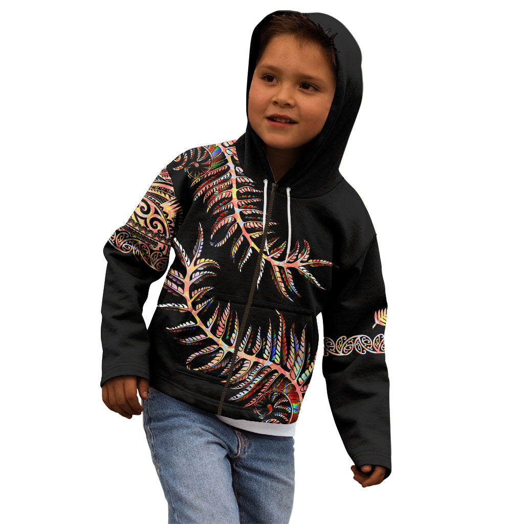 New Zealand Kid Hoodie Aotearoa Silver Fern Mixed Papua Shell Red Vibe - Wonder Print Shop
