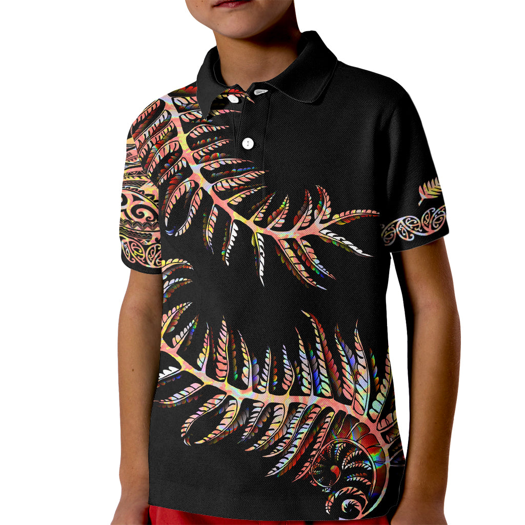 New Zealand Kid Polo Shirt Aotearoa Silver Fern Mixed Papua Shell Red Vibe - Wonder Print Shop