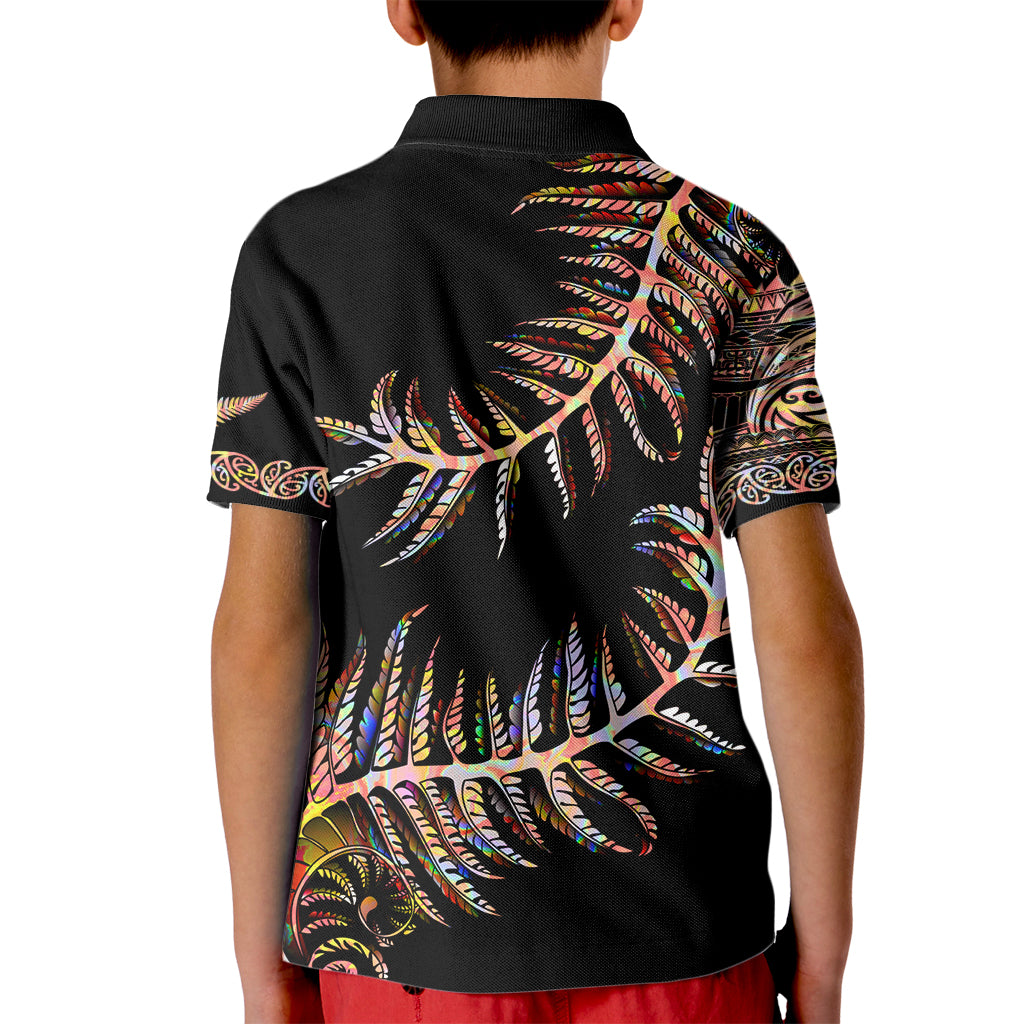 New Zealand Kid Polo Shirt Aotearoa Silver Fern Mixed Papua Shell Red Vibe - Wonder Print Shop