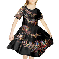 New Zealand Kid Short Sleeve Dress Aotearoa Silver Fern Mixed Papua Shell Red Vibe - Wonder Print Shop
