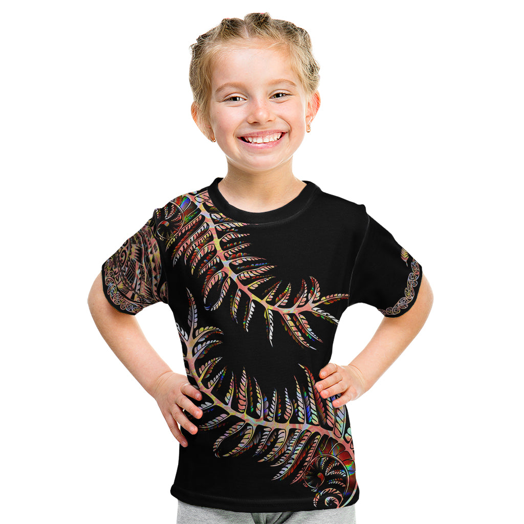 New Zealand Kid T Shirt Aotearoa Silver Fern Mixed Papua Shell Red Vibe - Wonder Print Shop