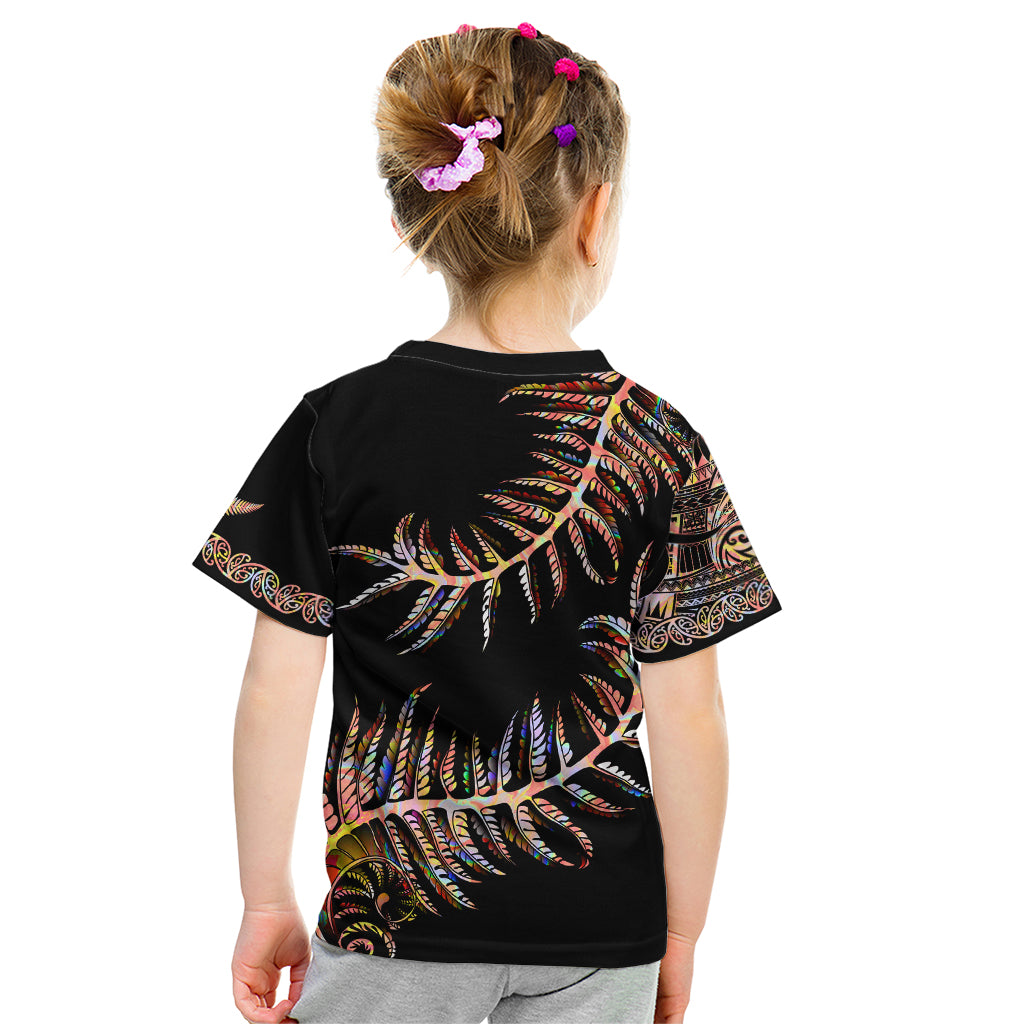 New Zealand Kid T Shirt Aotearoa Silver Fern Mixed Papua Shell Red Vibe - Wonder Print Shop