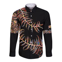 New Zealand Long Sleeve Button Shirt Aotearoa Silver Fern Mixed Papua Shell Red Vibe - Wonder Print Shop