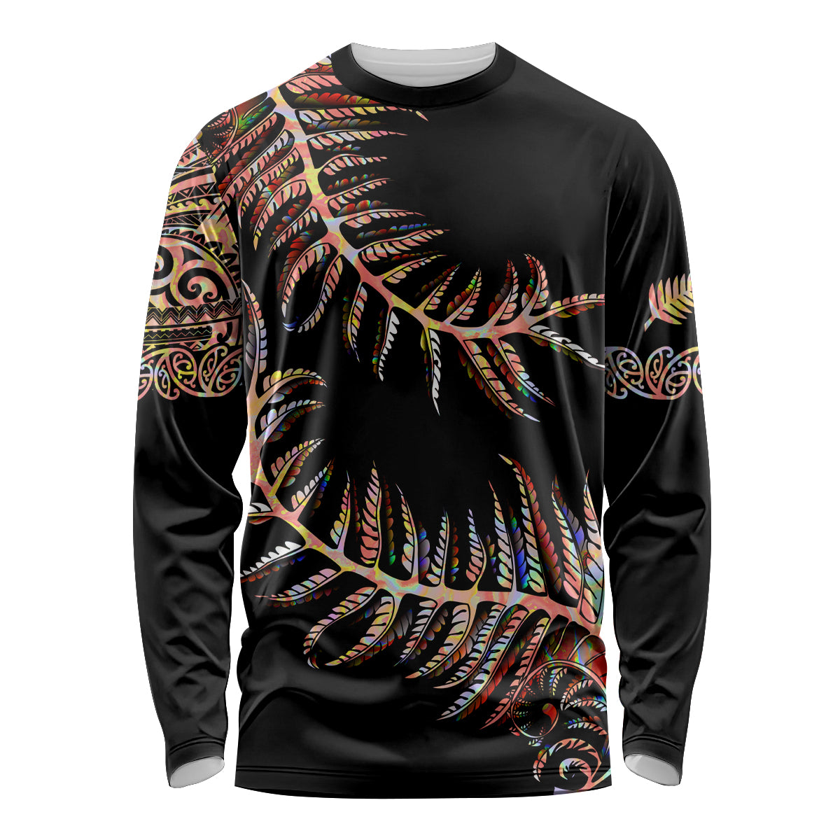 New Zealand Long Sleeve Shirt Aotearoa Silver Fern Mixed Papua Shell Red Vibe - Wonder Print Shop