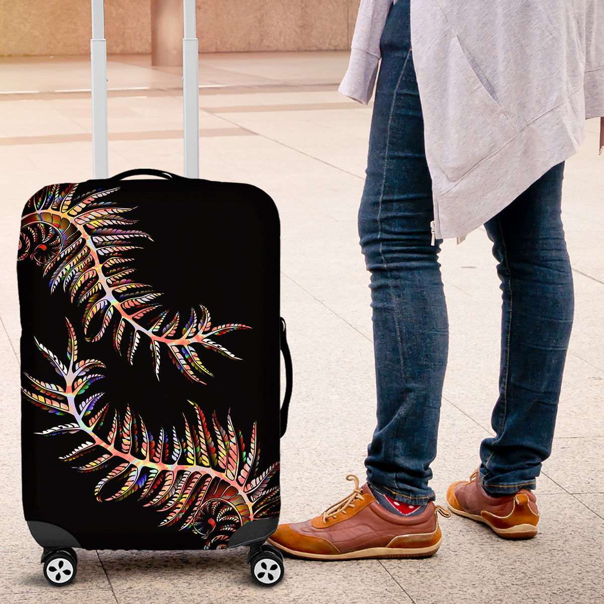 New Zealand Luggage Cover Aotearoa Silver Fern Mixed Papua Shell Red Vibe - Wonder Print Shop