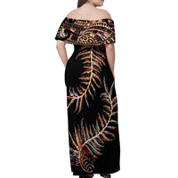 New Zealand Off Shoulder Maxi Dress Aotearoa Silver Fern Mixed Papua Shell Red Vibe - Wonder Print Shop