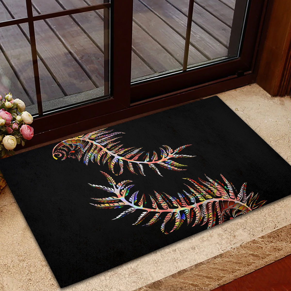 New Zealand Rubber Doormat Aotearoa Silver Fern Mixed Papua Shell Red Vibe - Wonder Print Shop