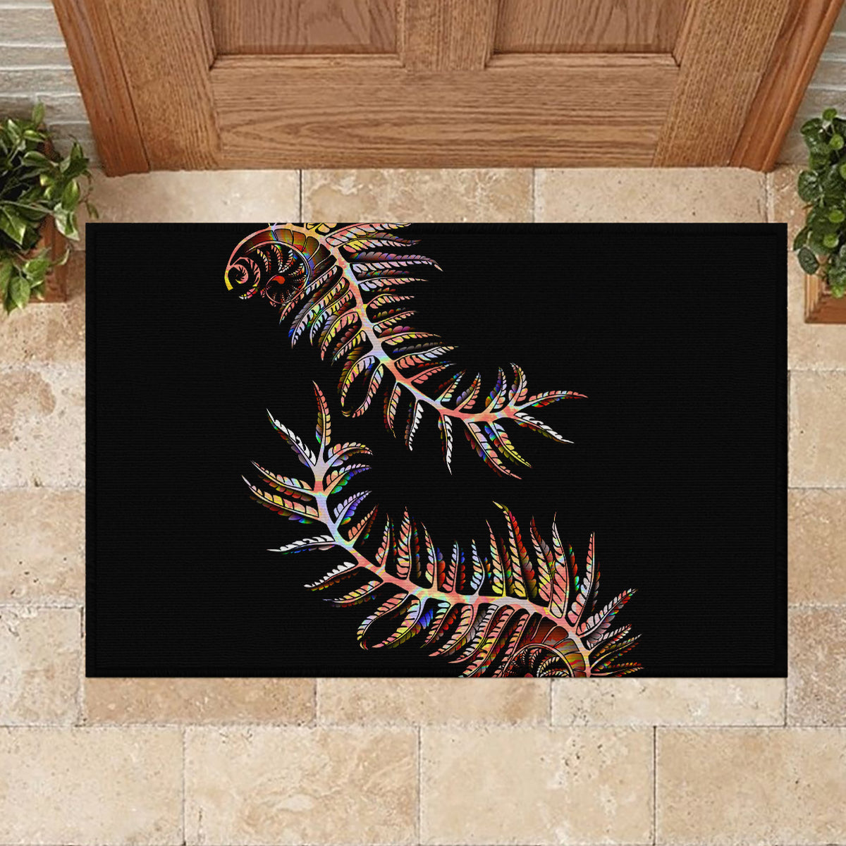 New Zealand Rubber Doormat Aotearoa Silver Fern Mixed Papua Shell Red Vibe - Wonder Print Shop