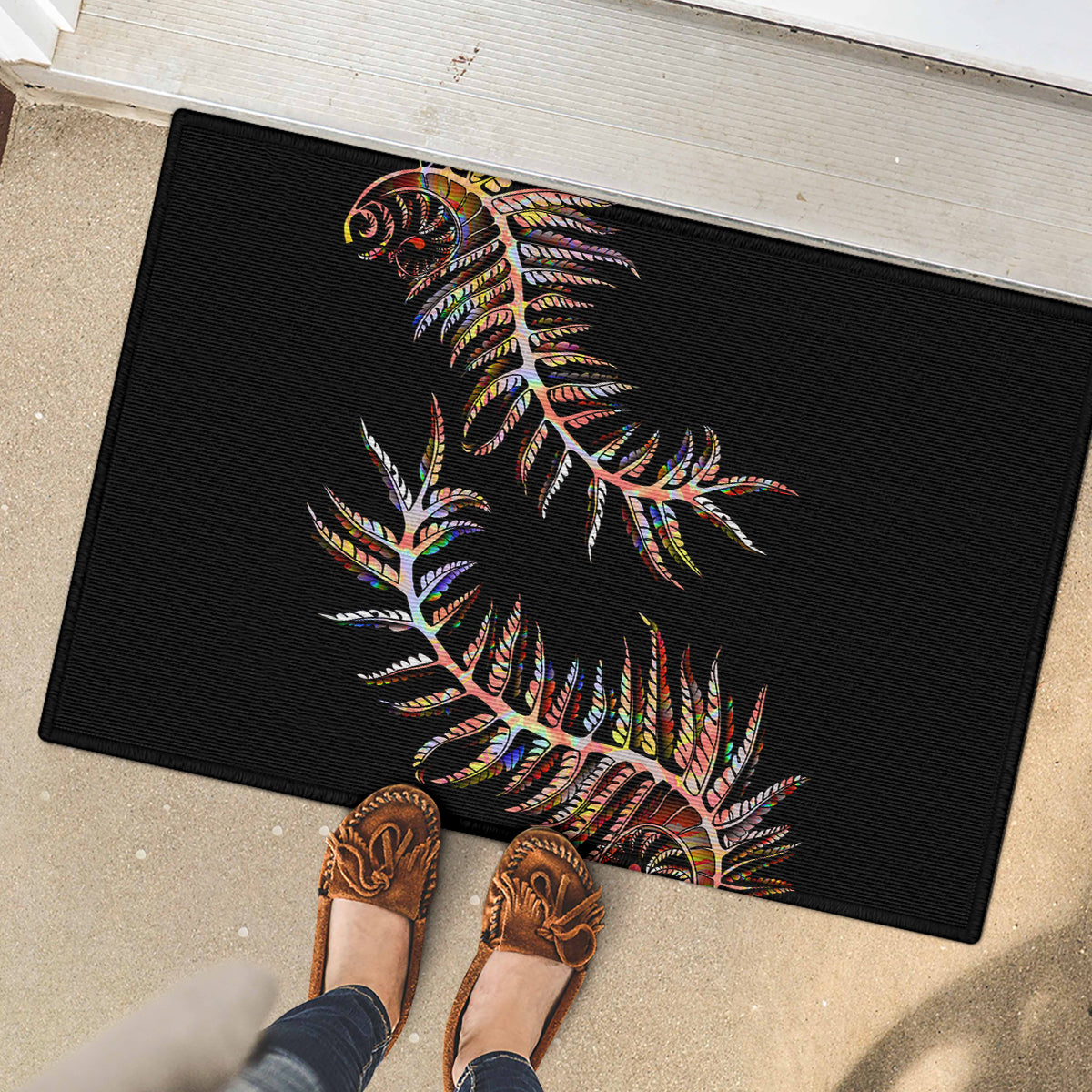 New Zealand Rubber Doormat Aotearoa Silver Fern Mixed Papua Shell Red Vibe - Wonder Print Shop