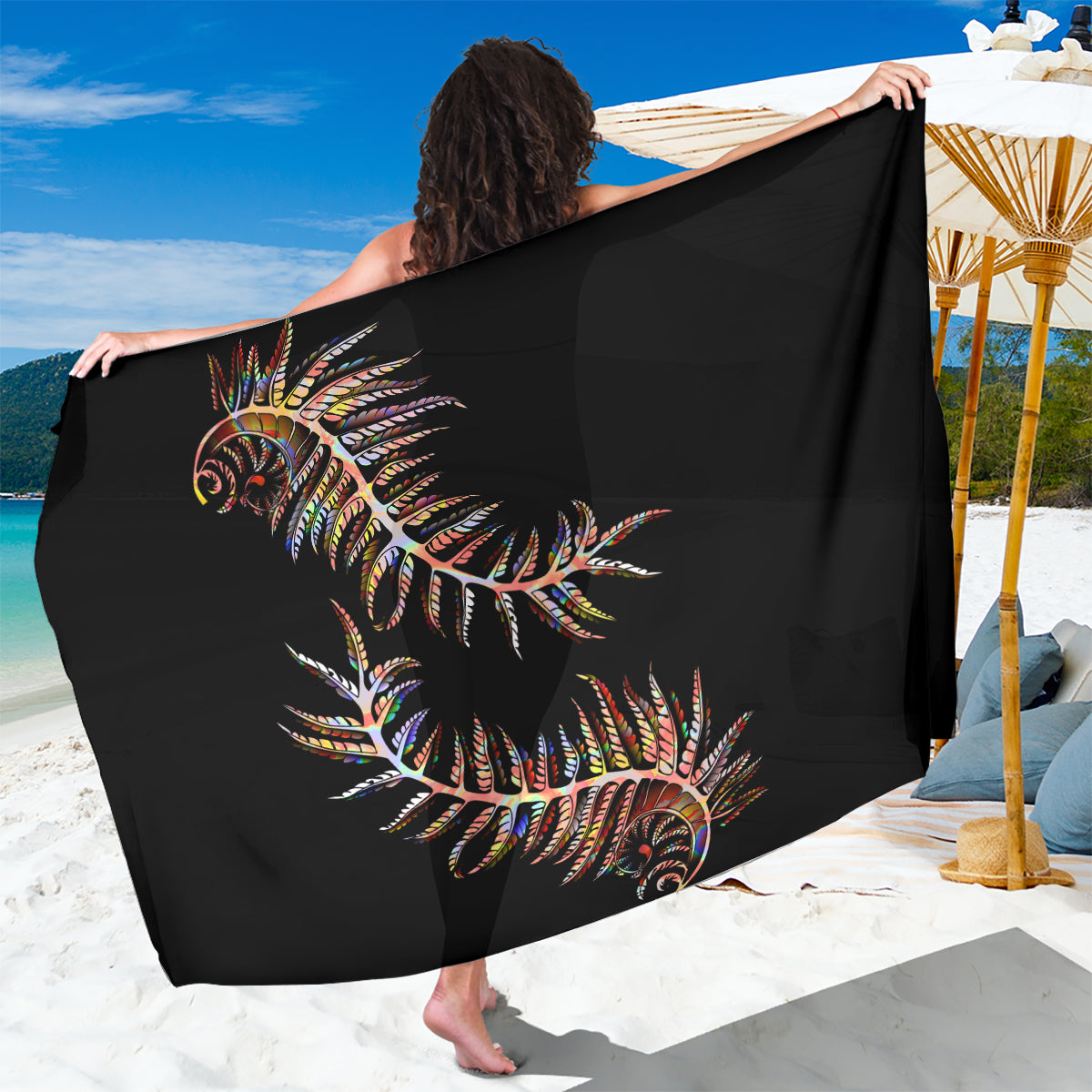 New Zealand Sarong Aotearoa Silver Fern Mixed Papua Shell Red Vibe - Wonder Print Shop