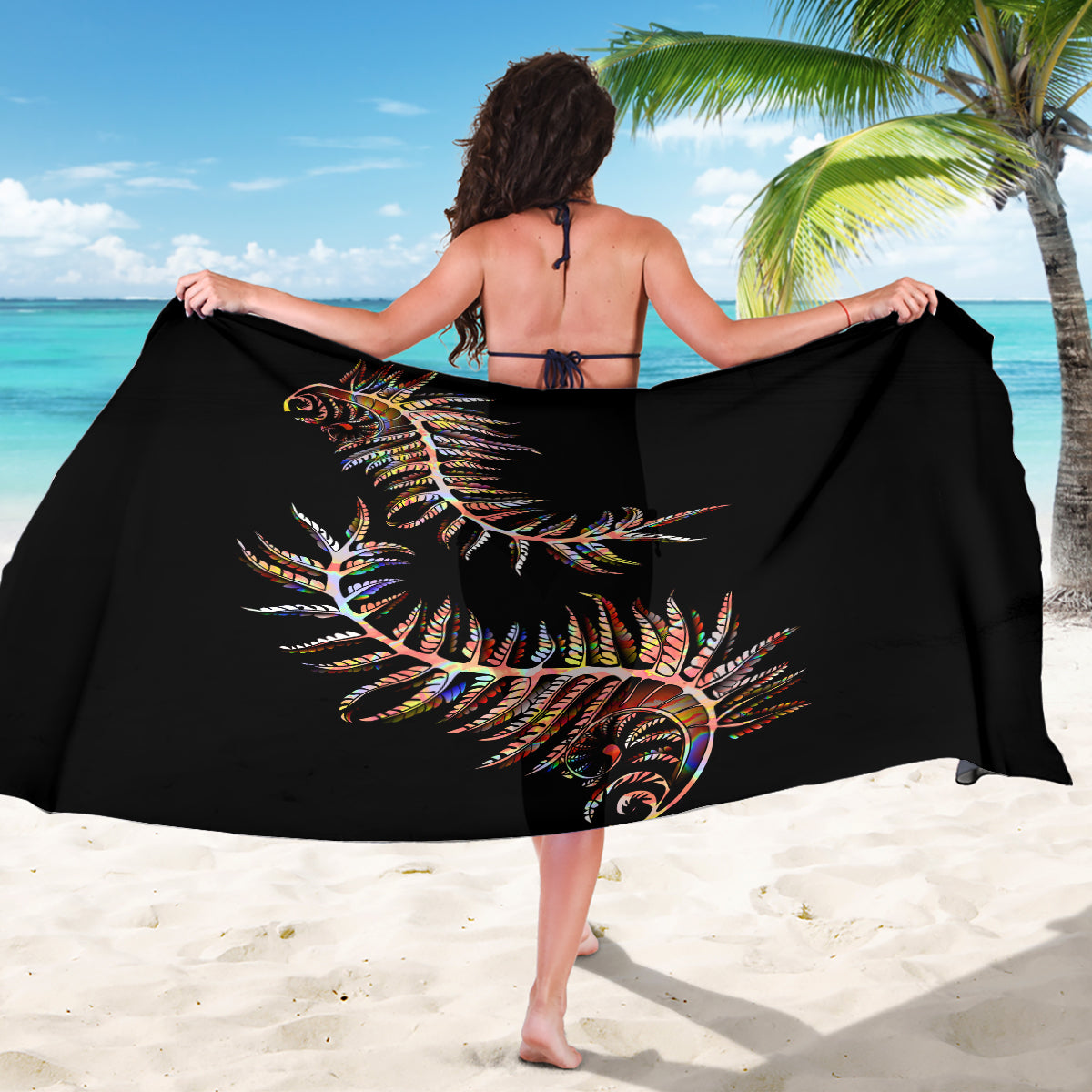New Zealand Sarong Aotearoa Silver Fern Mixed Papua Shell Red Vibe - Wonder Print Shop
