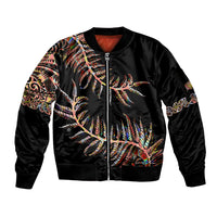 New Zealand Sleeve Zip Bomber Jacket Aotearoa Silver Fern Mixed Papua Shell Red Vibe - Wonder Print Shop