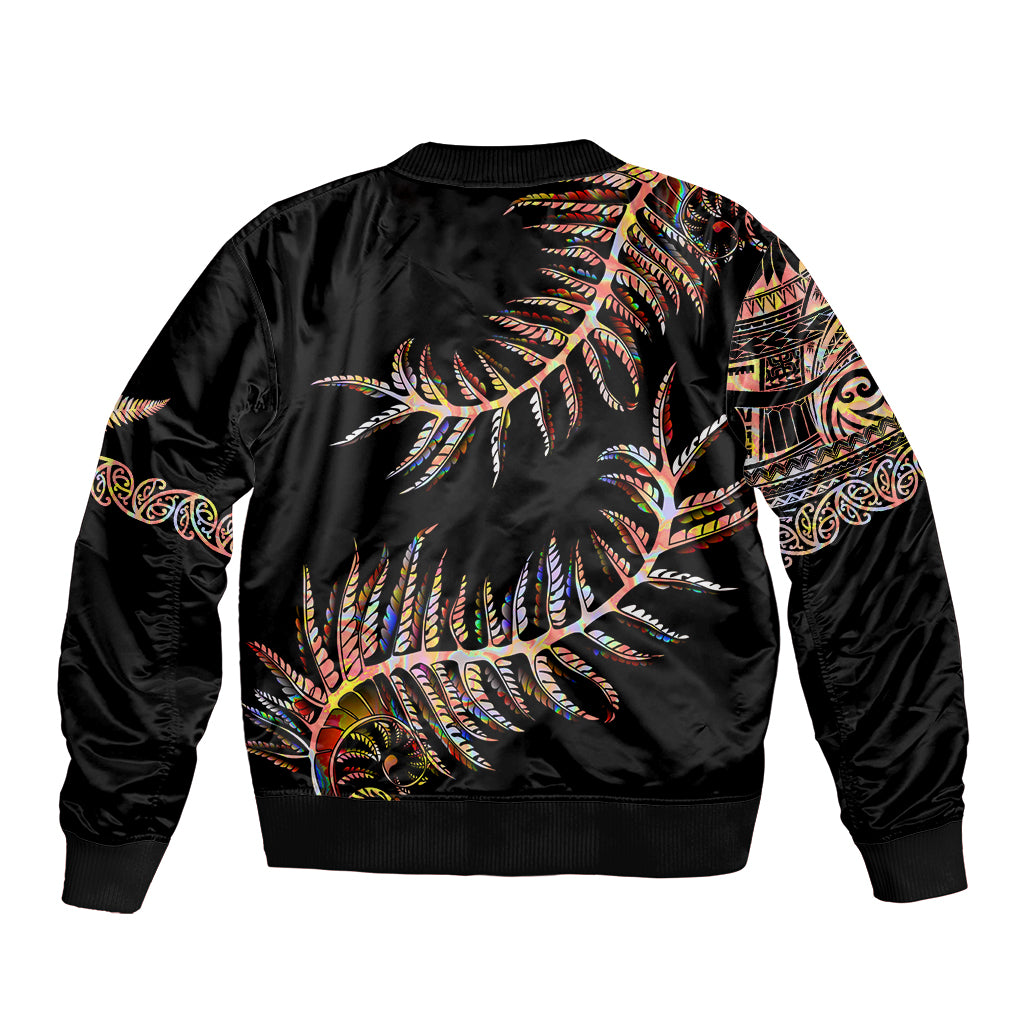 New Zealand Sleeve Zip Bomber Jacket Aotearoa Silver Fern Mixed Papua Shell Red Vibe - Wonder Print Shop