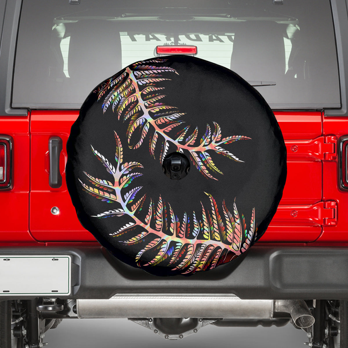 New Zealand Spare Tire Cover Aotearoa Silver Fern Mixed Papua Shell Red Vibe - Wonder Print Shop