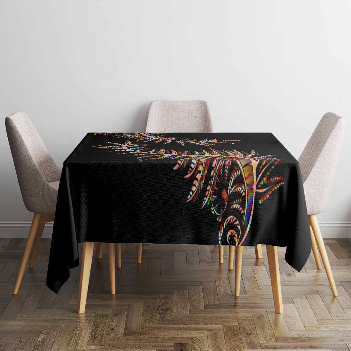 New Zealand Tablecloth Aotearoa Silver Fern Mixed Papua Shell Red Vibe - Wonder Print Shop