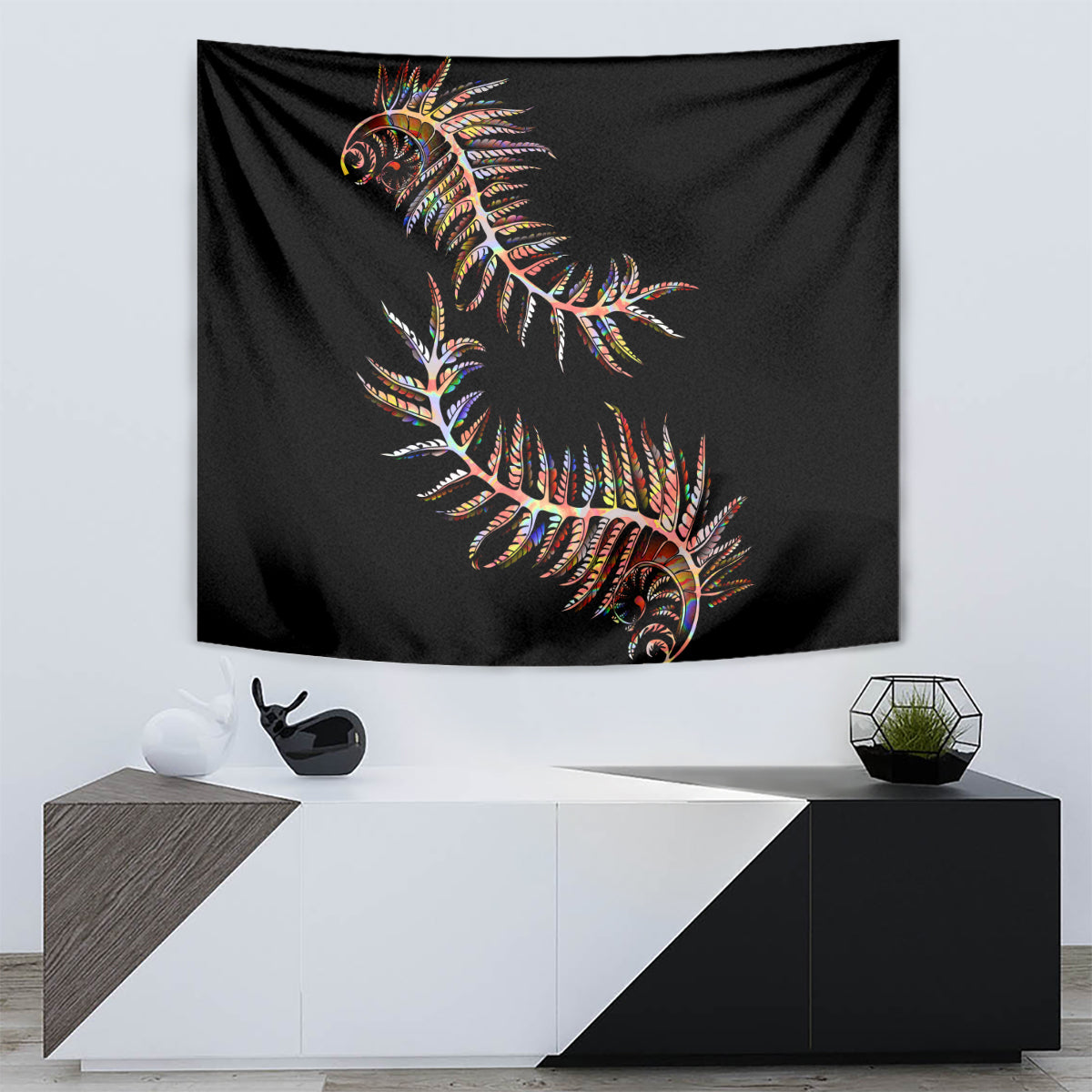 New Zealand Tapestry Aotearoa Silver Fern Mixed Papua Shell Red Vibe - Wonder Print Shop