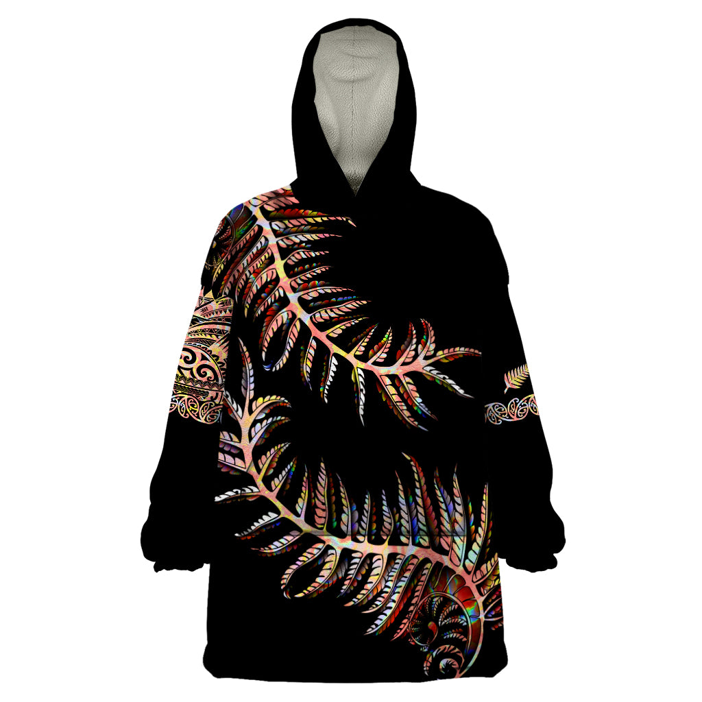 New Zealand Wearable Blanket Hoodie Aotearoa Silver Fern Mixed Papua Shell Red Vibe - Wonder Print Shop