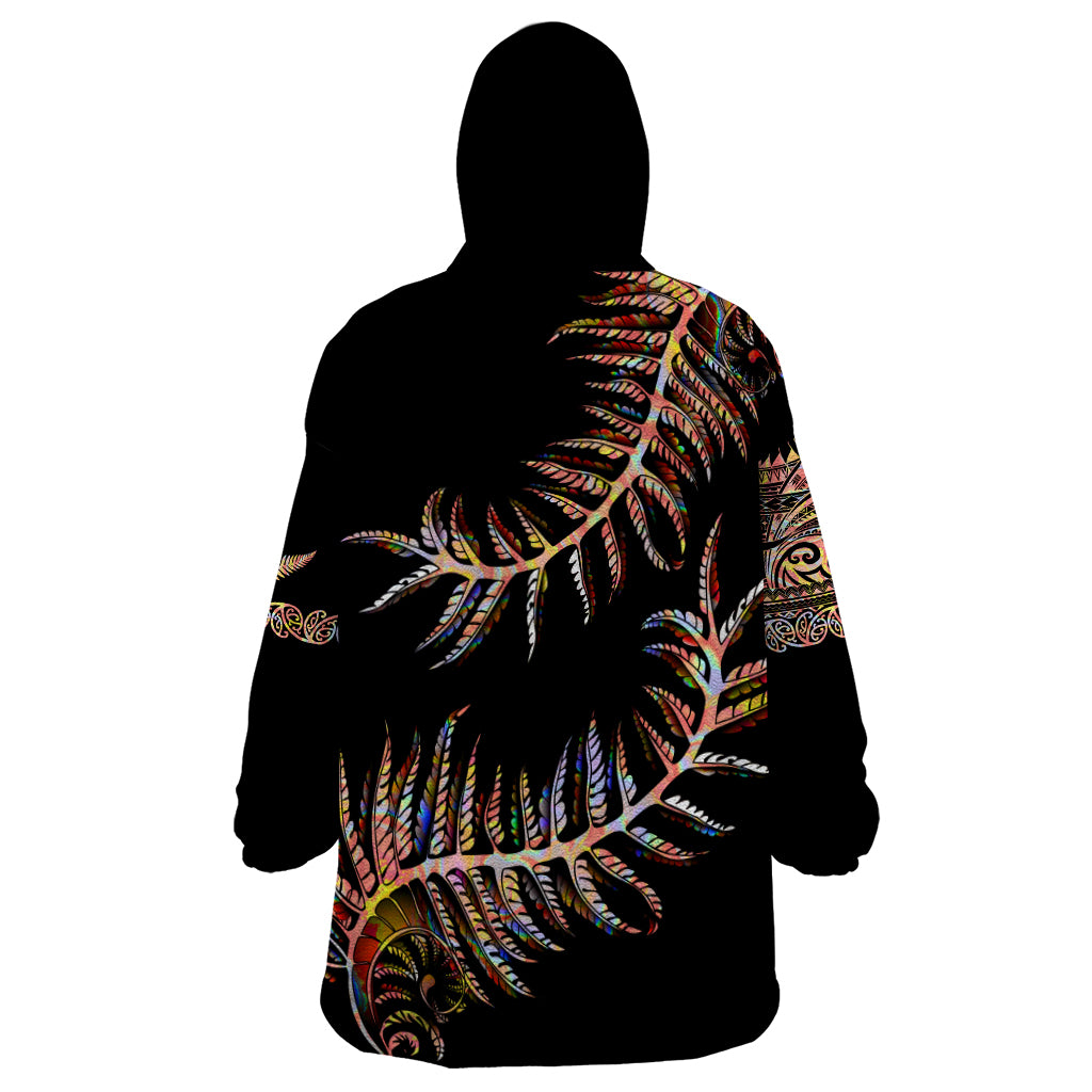 New Zealand Wearable Blanket Hoodie Aotearoa Silver Fern Mixed Papua Shell Red Vibe - Wonder Print Shop
