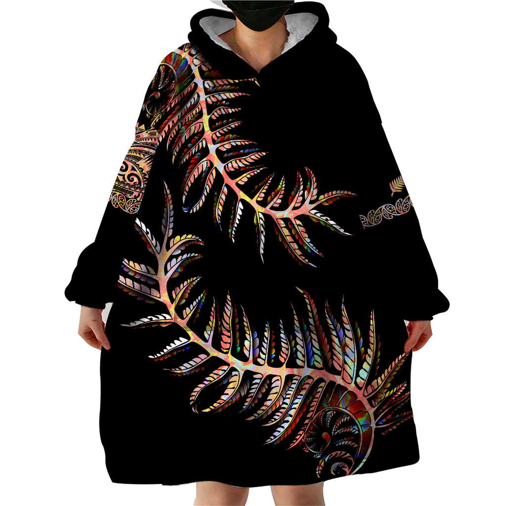 New Zealand Wearable Blanket Hoodie Aotearoa Silver Fern Mixed Papua Shell Red Vibe - Wonder Print Shop